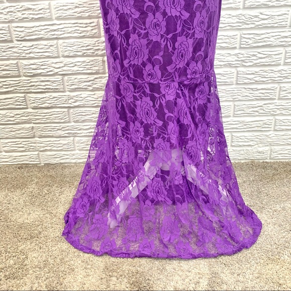 Purple Lace Off The Shoulder Maternity Maxi Dress - Picture 4 of 9